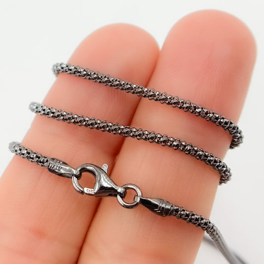 Black Rhodium Sterling Silver Popcorn Necklace