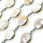 Load image into Gallery viewer, Coated Brown Moonstone Round Shape Bezel Oxidized Wire Chain.