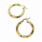 Load image into Gallery viewer, GER120. 14K Solid Gold Twisted Textured Hollow Hoop Earrings 26mm – Lightweight Hoops
