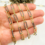 Load image into Gallery viewer, 925 Sterling Silver Gold Plated & Black Rhodium Diamond Cut Paperclip Chain
