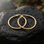 Load image into Gallery viewer, GER173. 14K Gold Hollow Hoop Earrings with Engraved Tornado Design