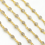 Load image into Gallery viewer, Coated Grey Moonstone Round Shape Bezel Gold Plated Wire Chain.