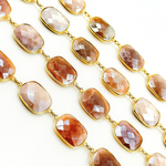 Load image into Gallery viewer, Coated Chocolate Moonstone Rectangular Shape Bezel Gold Plated Silver Wire Chain