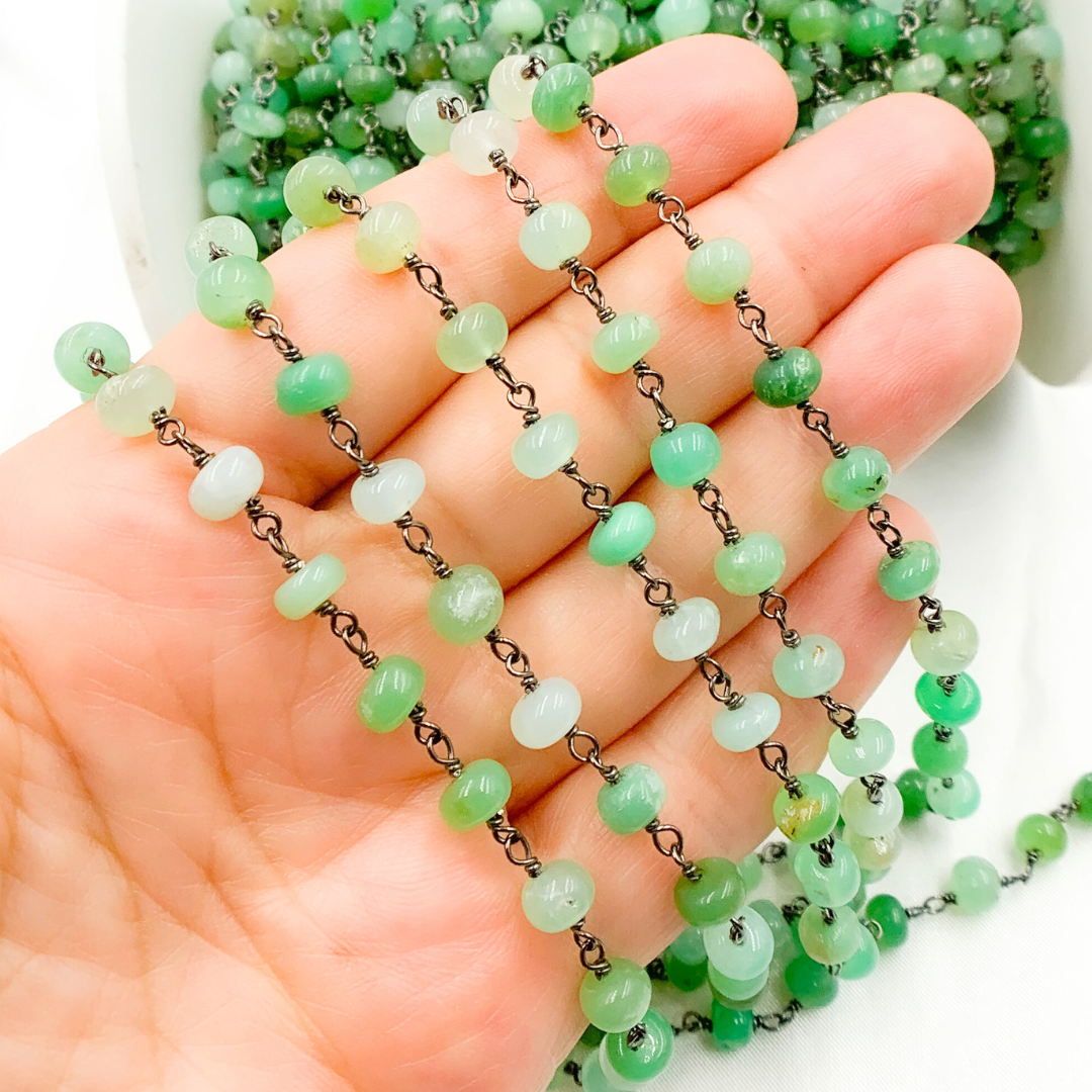 Chrysoprase Smooth Oxidized Wire Chain