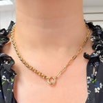 Load image into Gallery viewer, 568/914. 14K Solid Gold Hollow Paperclip and Cable Fancy Necklace