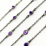 Load image into Gallery viewer, Amethyst Round Shape Bezel Oxidized Connected Wire Chain