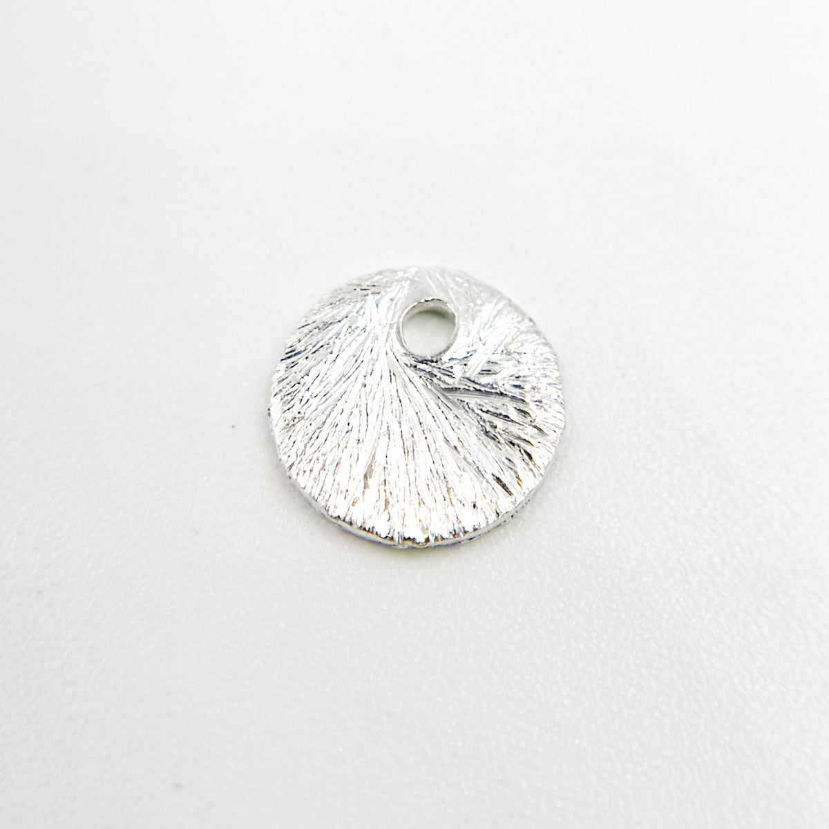 White Sterling Silver Brushed Round Flat Disc Charm with a Single Hole