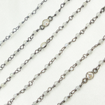 Load image into Gallery viewer, Labradorite & Round CZ Wire Wrap Chain made with Black Rhodium 925 Sterling Silver.