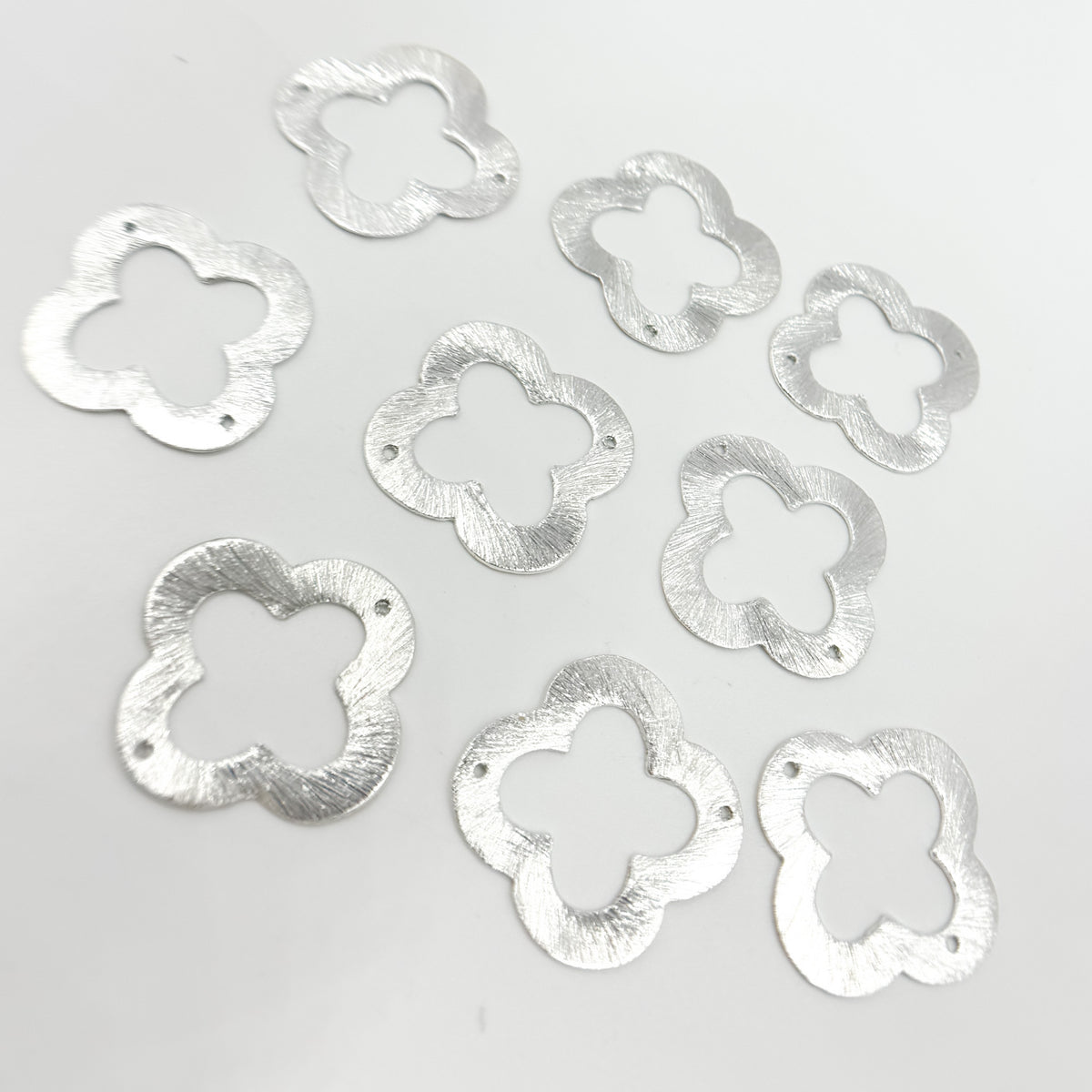20MM White Sterling Silver Brushed Flower Connector