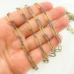 Load image into Gallery viewer, Black Rhodium & Gold Plated 925 Sterling Silver Smooth & Diamond Cut Paperclip Chain