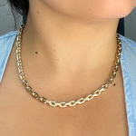 Load image into Gallery viewer, 14K Yellow Hollow Gold Smooth and Textured Oval Link Necklace