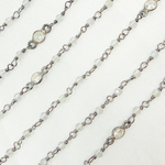 Load image into Gallery viewer, Labradorite & Round CZ Wire Wrap Chain made with Black Rhodium 925 Sterling Silver.