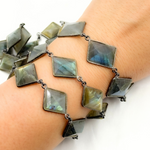 Load image into Gallery viewer, Labradorite Rhomb Shape Bezel Oxidized Wire Chain