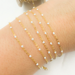 Load image into Gallery viewer, Solid Yellow Gold Bead Enamel White Color Cable Chain