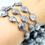 Load image into Gallery viewer, Coated Chocolate Moonstone Round Shape Bezel Oxidized Wire Chain.