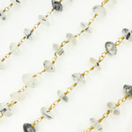 Load image into Gallery viewer, Black Rutile Roundel Shape Faceted Gold Plated Wire Chain.