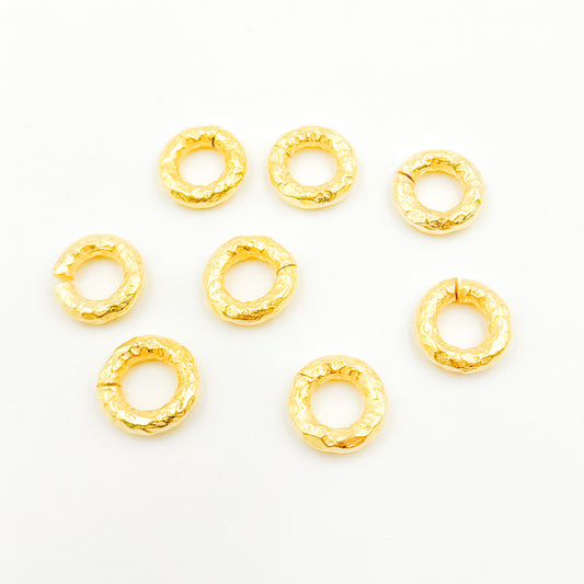 8MM_14 Gauge Gold Plated Sterling Silver Hammered Open Jump Ring