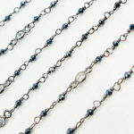 Load image into Gallery viewer, Coated Black Spinel & Round CZ Wire Wrap Chain