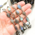Load image into Gallery viewer, Labradorite Mix Shape Bezel Oxidized Wire Chain