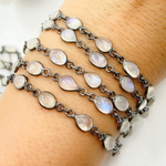 Load image into Gallery viewer, White Moonstone Oval & Pear Shape BeZel Oxidized Wire Chain.