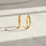 Load image into Gallery viewer, GER124. 14K Solid Gold Twisted Hollow Hoop with Engraved