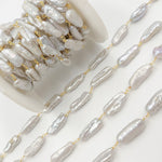 Load image into Gallery viewer, Gold Plated Wire Biwa Freshwater Grey Pearl Chain