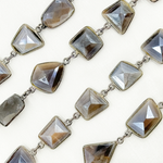 Load image into Gallery viewer, Coated Grey Moonstome Mix Shape Bezel Oxidized Wire Chain.
