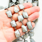 Load image into Gallery viewer, Coated Milky Aquamarine Organic Shape Bezel Oxidized Wire Chain.
