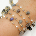 Load image into Gallery viewer, Labradorite & Pearl Gold Plated Wire Chain.