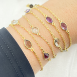 Load image into Gallery viewer, Multi Gemstone Organic Shape Gold Plated Connected Wire Chain