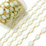 Load image into Gallery viewer, White Opal Oval Shape Bezel Gold Plated Wire Chain