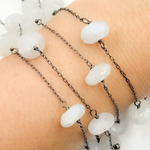 Load image into Gallery viewer, White Moonstone Oxidized Connected Wire Chain.