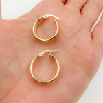 Load image into Gallery viewer, 15850017958. 14K Solid Gold Smooth and Textured Triple Line Hollow Hoop Earrings