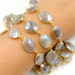 Load image into Gallery viewer, Coated Light Grey Organic Shape Bezel Gold Plated Wire Chain