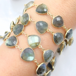 Load image into Gallery viewer, Labradorite Triangle Shape Bezel Gold Plated Wire Chain.