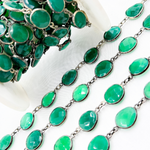 Load image into Gallery viewer, Green Onyx Organic Shape Bezel Oxidized Wire Chain.