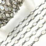 Load image into Gallery viewer, White Moonstone Oval & Pear Shape BeZel Oxidized Wire Chain.