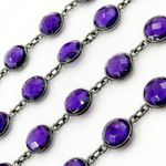 Load image into Gallery viewer, Amethyst Round Shape Bezel Oxidized Wire Chain