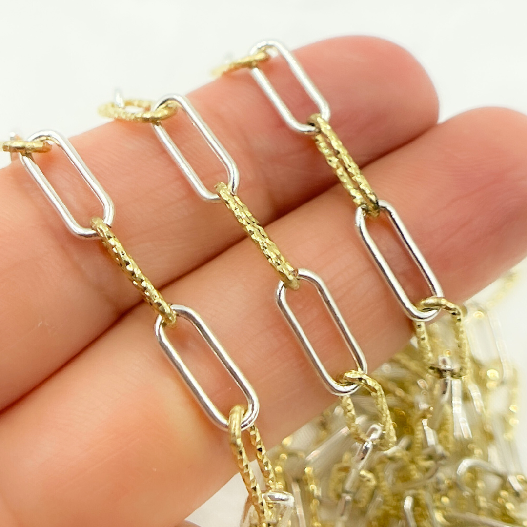 Gold Plated 925 Sterling Silver Paperclip Smooth & Diamond Cut Link Chain