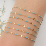 Load image into Gallery viewer, Gold Filled Turquoise Color Enamel Marina Link Chain