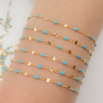 Load image into Gallery viewer, Gold Filled Turquoise Color Enamel Marina Link Chain