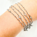 Load image into Gallery viewer, Coated Gray Moonstone & Round CZ Wire Wrap Chain made with Black Rhodium 925 Sterling Silver.