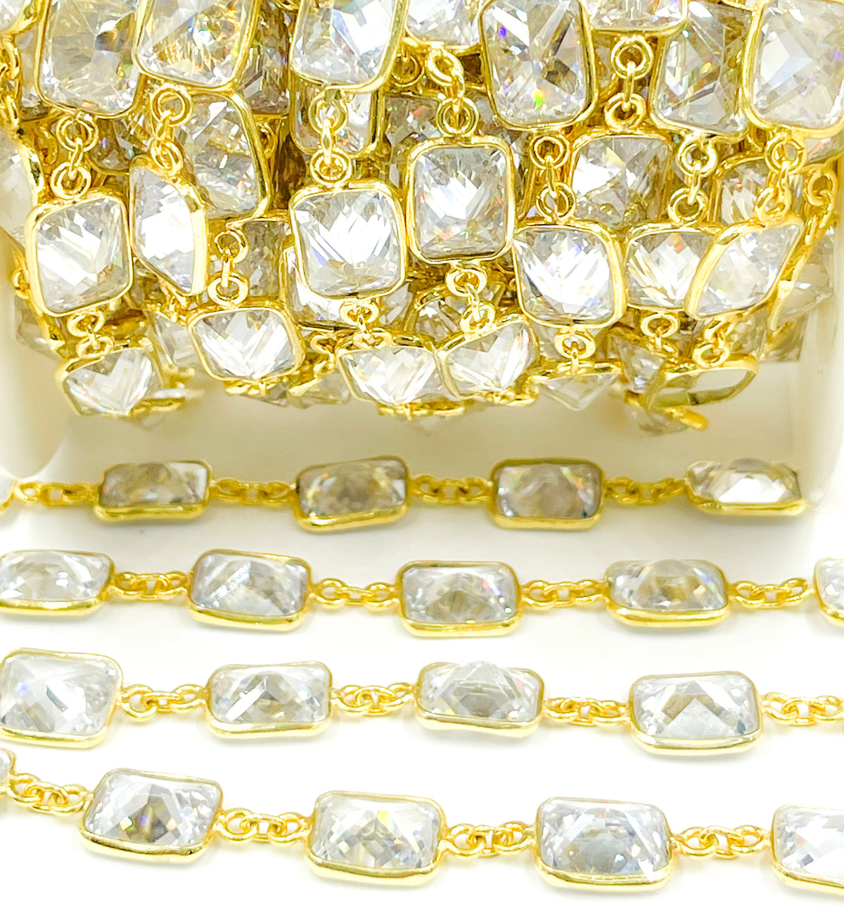 CZ32. Cubic Zirconia Rectangular Shape Bezel Chain