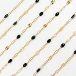 Load image into Gallery viewer, V295BKGF. 14K Gold Filled Black Color Enamel with Paperclip and Diamond Cut Marina Links