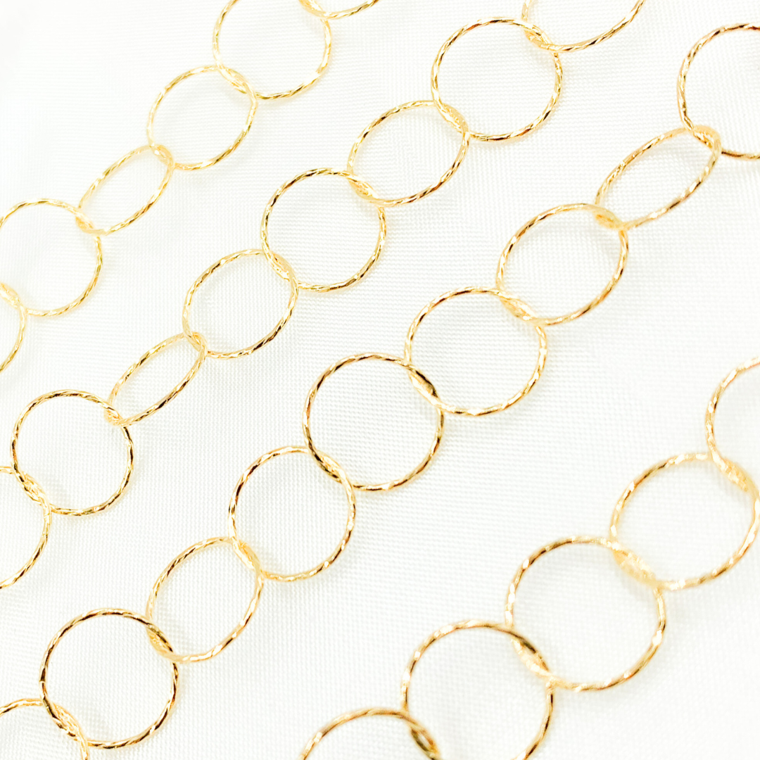 Gold Plated 925 Sterling Silver Hammered Round Link Chain.