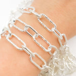 Load image into Gallery viewer, Sterling Silver Paperclip Smooth & Diamond Cut Link Chain