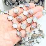 Load image into Gallery viewer, Coated Brown Moonstone Round Shape Bezel Oxidized Wire Chain.