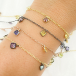 Load image into Gallery viewer, Multi Color Cubic Zirconia Square Shape Dangle Chain