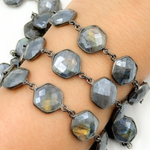 Load image into Gallery viewer, Coated Labradorite Hexagon Shape Bezel Oxidized Wire Chain