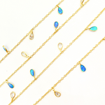 Load image into Gallery viewer, Created Blue Opal & CZ Tear Drop Shape Dangle Chain.